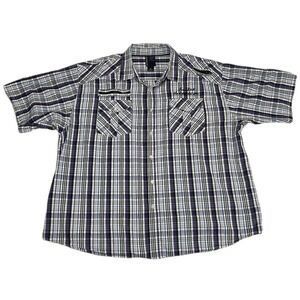 Koman Vintage Plaid Shirt Button Down Embroidered Men's 4XL 62" Short Sleeve 90s